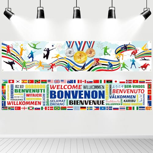 DPKOW 2pcs Long International Welcome Banner, Stoff 2024 International Sports Competition Dekorationen, 153 * 35cm