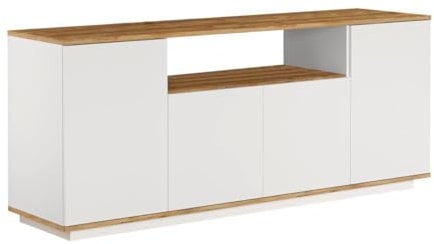 Vente-unique - Buffet avec 4 Portes et 1 étagère - Blanc et Naturel - LOTULA
