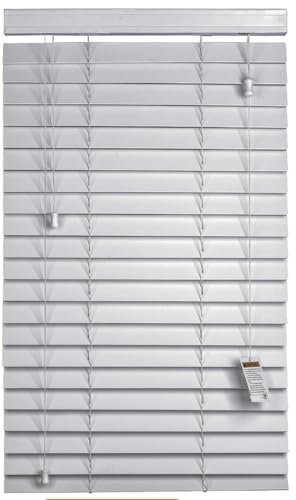 REHAN & CO Faux wood window Venetian Blinds 50mm Slats with String/Tape Blinds Aluminium Headrail Trimmable Child Safe Home Office Window Blind (Grey String, 45Wcm x 150Hcm)