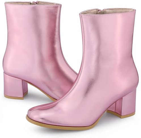 Allegra K Stivaletti da donna con punta quadrata e tacco grosso e cerniera laterale, rosa, 38 EU