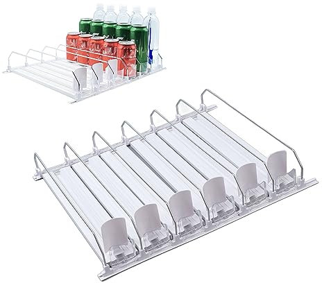 Drink Organizer for Fridge Pusher Glide,Automatic Pusher Glide,ABS White Width Adjustable 12oz 16oz 16.9oz 20oz Refrigerator Soda Can Organizer for Beverage Fridge (38cm)