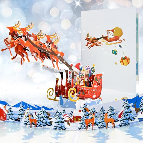 Hierein Pop Up Karte Weihnachten, Weihnachtskarten Lustig Weihnachtsmann Elch Karte Weihnachten, Weihnachtskarten 3d mit Schönen Papier mit Umschlägen, Handgemachte Geschenkkarten, Weihnachtsgeschenke