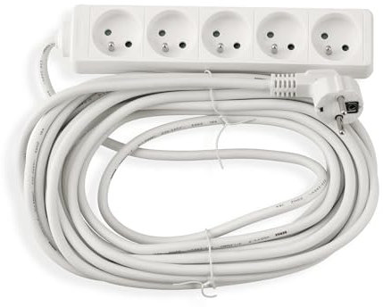 KOLORENO - Stromverlängerungs Kabel - Kabellänge 10m - 5X 230V Steckdose - Verlängerungskabel - Verlängerungskabel mit Flachstecker - Schutzart IP20 - Schutzkontakt-Verlängerung - Weiß