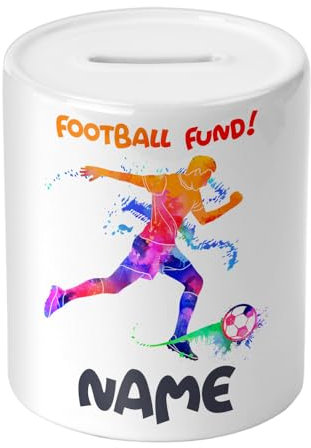 Personalised - FOOTBALL Fund - Money Saving Box - Piggy Bank - Gift for Football Fans - Kids Boys or Girls Teens