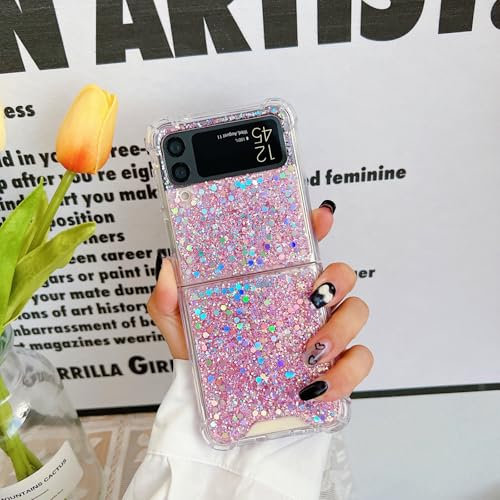 UEEBAI Custodia per Samsung Galaxy Z Flip 3 5G, ultra sottile Bling glitter, non ingiallimento, antiurto, in silicone, slim fit, in morbido TPU, per donne e ragazze – rosa