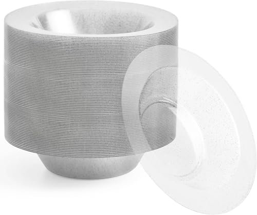 MATANA 100 Klare Plastikschalen mit Silberglitzer, Suppenteller, Suppenschalen (360ml) - Suppenschüssel für Hochzeiten, Geburtstage, Taufen, Weihnachten, Partys - Mehrweg & Stabil