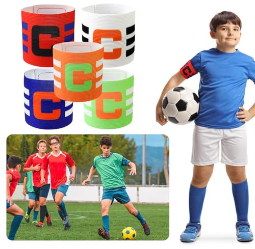 4 Stk Kapitänsbinde Kinder Fussball Capitan Armbinden, Verstellbare Kapitansbind Kinder, Multicolor Kapitän Band Fußball Elastic Spielführerbinde, Kapitäns Armbinden für kinder (Modern – 5er-Set)