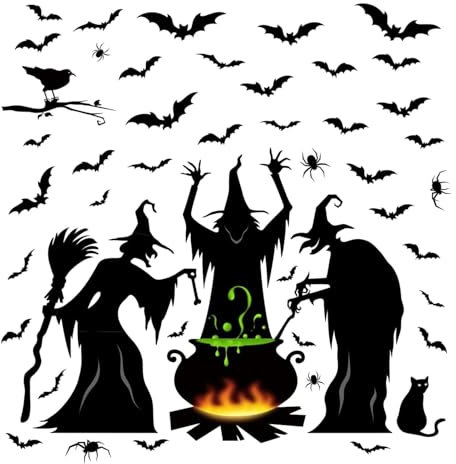 Halloween-Fensteraufkleber, Halloween-Fensteraufkleber, Vista-Druck, Halloween-Fensterdekoration, böse Hexe, für Schule, Haus, Innenbereich, Halloween-Party, Fenster-Silhouette, Dekoration