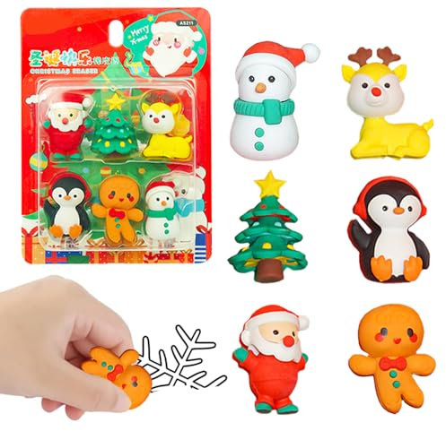 6 Stück Weihnachtsradiergummis,Radiergummi Set Weihnachten,Niedlicher Cartoon Radiergummi,Radiergummi Kinder Weihnachten,Kleine Geschenke Radiergummi,Radiergummis Für Schreibwaren (D)