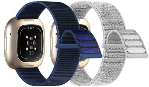 Gittos Nylon Geflochtene Armband für Fitbit Versa 4/Versa 3 Armband/Sense/Sense 2 Nylon Ersatzarmband Elastische für Damen Herren