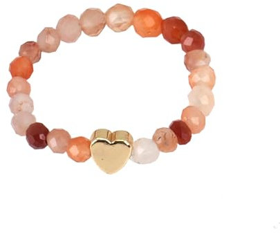 ZENGSING Elastischer Naturstein Ringe Echter Naturstein Ring mit Herz-Anhänger Edelstein Stretch Rings Perlen Ringe Damen Elastisch Perlen Rings Damen (Karnelian)