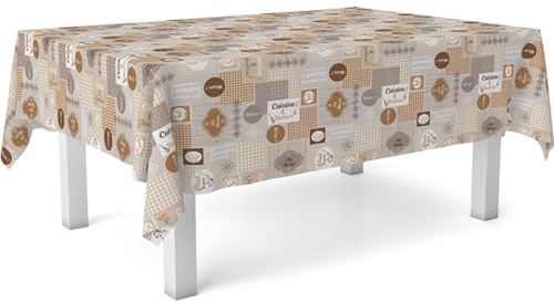 ECOMMERC3 PVC Tischdecke abwaschbar 100x140 cm Wachstuch | Cuisine Braun | Strapazierfähiges PVC-Gewebe - schützt vor Kratzern - leicht zu reinigen - für drinnen & draußen - Qualität aus Spanien