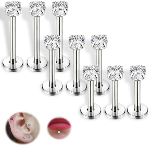 COYUN 9 Pezzi Gioielli per Piercing, Helix, Labbro, Trago, Orecchio, Naso, Brillantino, Labbro, Helix per Donna Uomo, Titanio, Acciaio Chirurgico, A Farfalla, Classico, Implant Grade