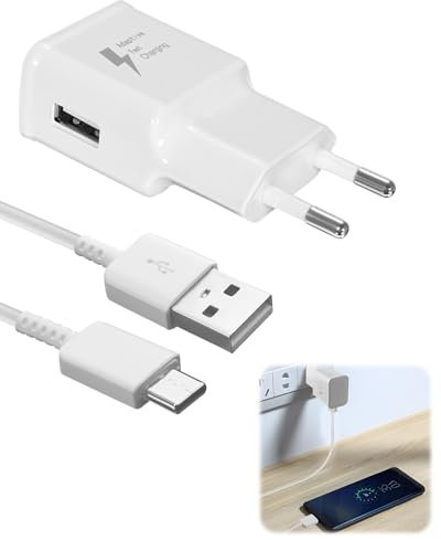 Caricatore con Cavo di Ricarica USB Tipo C per Samsung Galaxy A13 A14 A15 A30 A33 A40 A51 A53 A54 A55 S8 S9 S10 S20 S22 S23,15W 2m Adattatore Spina USB con Cavo di Ricarica Tipo C Bianco