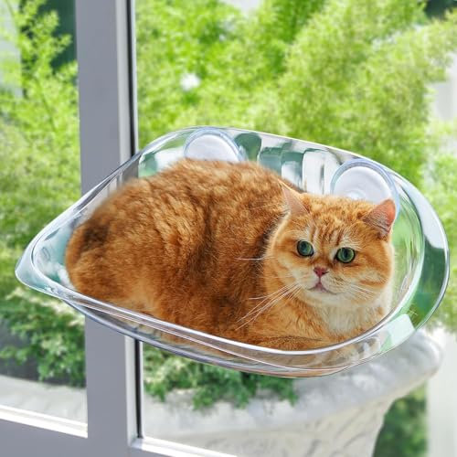 Hamaca para ventana de gato, plástico transparente con ventosas fuertes, fácil instalación
