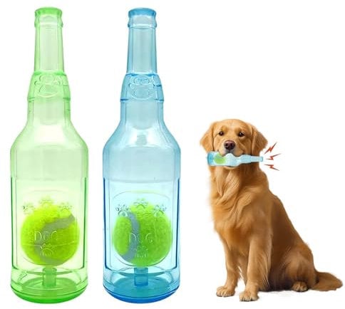chiquieray Ball in Rubber Bottle Dog Toys,Pet Chew Beer Bottle Ball Toy,Bottle Toy,Puppy Bottle Cruncher, Indoor and OutdoorDog Chew Toy for Small Medium Large Dog(2 Pcs)