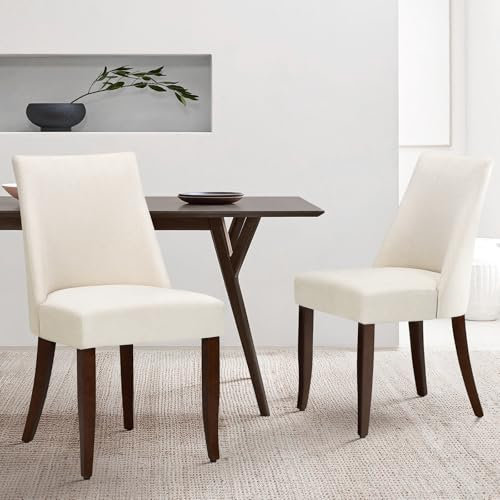 COLAMY Esszimmerstühle 2er Set, Küchenstuhl Polsterstuhl Stühle mit Rückenlehne, Moderne Stoff Dining Chairs mit Holzbeinen für Esszimmer, Küche, Restaurant mit Holzbeinen, Beige