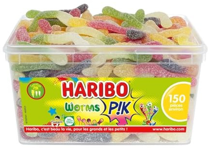 HARIBO - Worms PIK - Bonbons Piquants - Fruités - Sans Colorants Artificiels - Boîte De 150 Bonbons Piquants