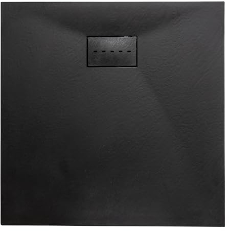 Thermopanel SMC Black Shower Trays Base Slate Stone Effect Textured Non Slip with SMC Holes Cover - 1200 x 800mm