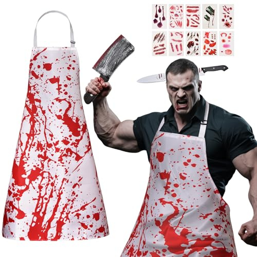 QIURUYUE Halloween Schlächter Kostüm Einstellbar XL-5XL, 10 Tattoo | Metzger Kostüm Herren XXXL, Kostüme Damen Blut, Grusel Kostüme Erwachsene XXXXL