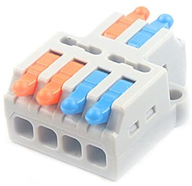 JOYELEC 2IN-4OUT Electrical Wire Connectors,12PCS D2-4 Quick Crimp Wire Terminal Block 0.08-2.5(4.0) mm²,250V,32A，2 Conductor Lever Nut Compact Splice Connector for DIY Splicing