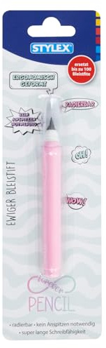 Stylex 26033 - Ewiger Bleistift in Rosa, radierbar, ca. 16 km Schreiblänge, ergonomischer Graphitstift ohne Anspitzen, ersetzt ca. 100 Bleistifte, flüssiges Schreiben für Schule, Uni oder Büro