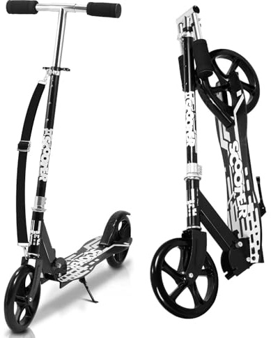 Peviasot Roller Kinder, Klappbar Kickroller, Scooter mit Big Wheel Räder, 2 Räder Kickscooter, 3 Höhenverstellbare Kinderroller, Hinterradbremse Roller, Scooter Kinde mit 100kg Tragkraft, Schwarz