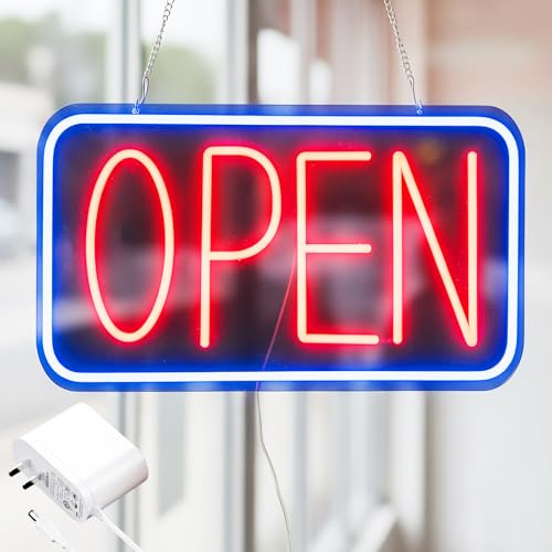 Offenes Schild für Geschäft, dimmbares LED-Neonlicht mit Adapter, 41,9 x 25,4 cm, rotblau mit Acryl-Rückwand, ideal für Fenster, Wand, Party, Bar, Café, Salon und Geschäft