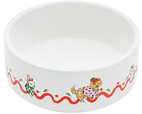 Cath Kidston - Cuenco de cerámica para Perros (1,4 L), Apto para lavavajillas, Plato de Comida y Agua para Perros medianos y Grandes, Estampado de Corazones y Rosas, 18,5 cm