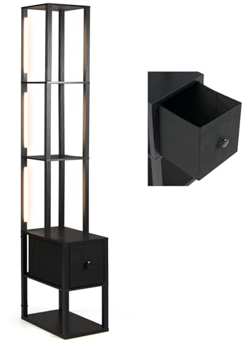 COSTWAY Stehlampe mit einstellbarer Helligkeit & Beistelltisch, moderne Stehleuchte mit Regalen & Schublade, Standlampe für Wohnzimmer, Schlafzimmer, 43,5 x 26,5 x 169 cm, Schwarz