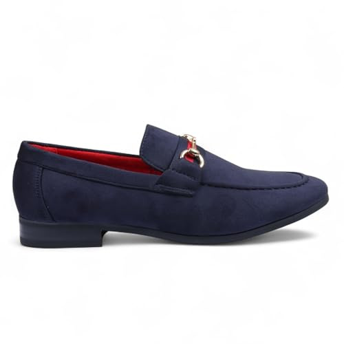 Infinity Leather Dolcetto Herren-Slipper aus marineblauem Wildleder mit Goldener Schnalle