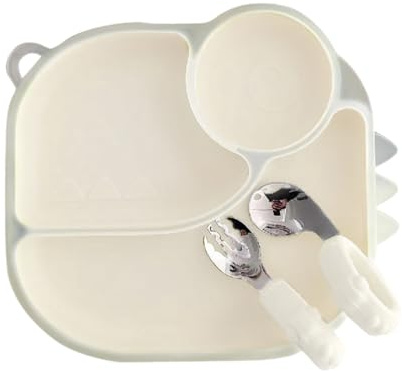 Silicone Baby Feeding Set with Divided Suction Plate Spoon and Fork Feeding Silicone Set Baby Led Weaning Supply