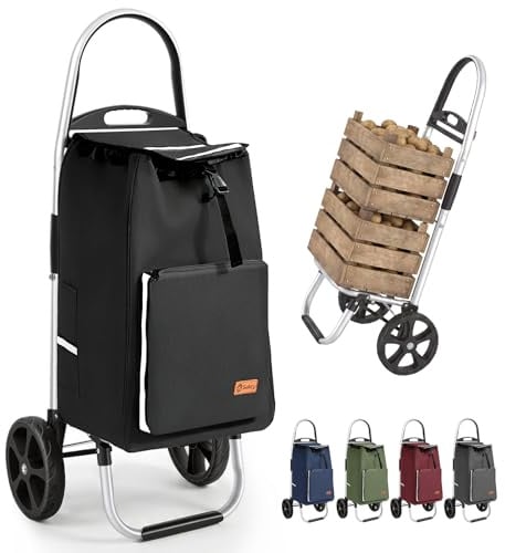 Sekey Einkaufstrolley klappbar, XXL Einkaufstasche mit Kühlfach, | Aluminiumrahmen, faltbarer Einkaufswagen, Shopping Trolley für Einkauf und Alltag, Schwarz