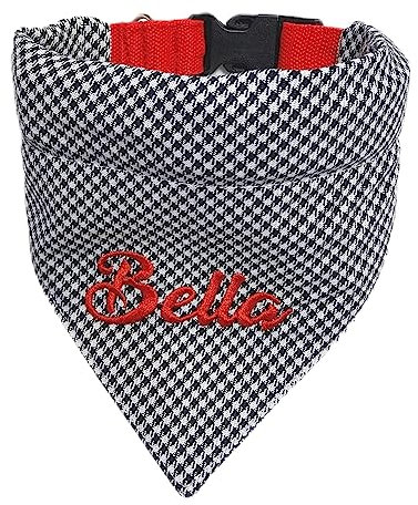 Hundehalstuch mit Halsband Verstellbar optional mit Wunsch Namen bestickt Hahnentritt Pepita Halstuch Tuch dog bandana