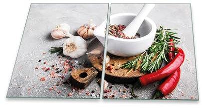 Herdabdeckplatte Abdeckung Ceranfeld Abdeckplatte Schneidebrett 2-Teilig 80x52 Gewürze Mehrfarbig Spritzschutz Glasplatte Ceranfeldabdeckung Schutz Herdschutz Sicherheitsglas Glasschneidebrett 2x40x52