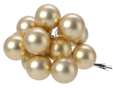 FWK Weihnachtskugeln am Draht Glas 2,5cm x 12 Stück Spiegelbeeren Matt Gold Hellgold