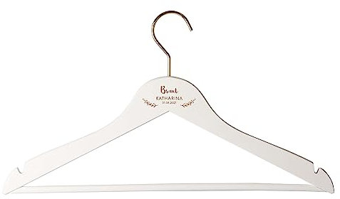 LAUBLUST Personalisierter Kleiderbügel Hochzeit - Bügel Hochzeit für Braut - Zweige Motiv - ca. 44 cm, Holz, Weiß