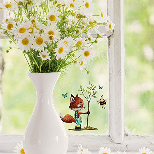 Mini-Fensterbilder Fensterbild Ostern Fuchs Reh Hase Pusteblume wiederverwendbar Fensterdeko bf31mini - ausgewählte Farbe: *bunt* ausgewählte Größe: *9. Fuchs pflanzt Baum*