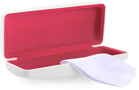 Stabiles Brillenetui inkl. Brillenputztuch (Weiss/Pink)