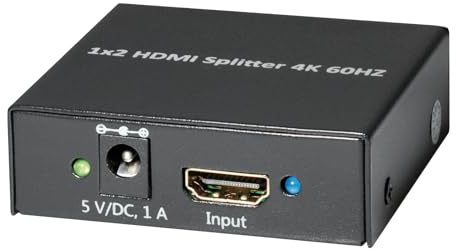 MaxTrack 4K 2K HDMI Verteiler - CS25-2L, HDMI Splitter, 1 IN 2 OUT, HDMI Verteiler, Unterstützt 4K2K @60Hz, 3D, Deep Color 12-bit, LPCM 7.1CH und DTS-HD, Plug & Play HDMI Adapter inkl. Netzteil