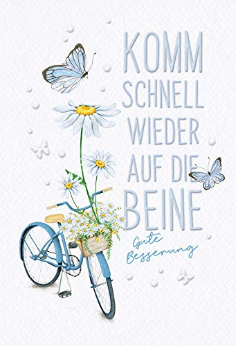 KE - Gute Besserung Karte, mit Umschlag, DIN B6, erhabene Schrift, hochwertige Genesungskarte für schnelle Erholung