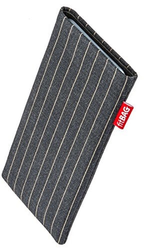 fitBAG Twist Grau Handytasche für Apple iPhone 12 Mini/iPhone 13 Mini Tasche aus Nadelstreifen-Stoff mit Microfaserinnenfutter | Hülle mit Reinigungsfunktion | Made in Germany