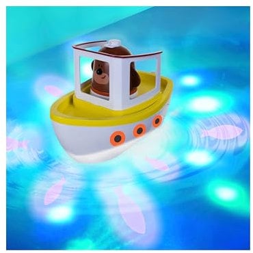 Hey Duggee Lightshow River Boat Underwater Light Show Bath Toy Boat, Floats, Projects Lights Under Water, Squirrel Club, CBeebies, Age 3 Years Plus, Red