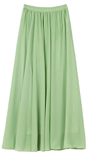 CAMILIFE Jupe Longue en Mousseline de Soie pour Femme Jupe Maxi Longueur de Jupe 100cm Taille XS-M Uni Feuille de Palmier Vert