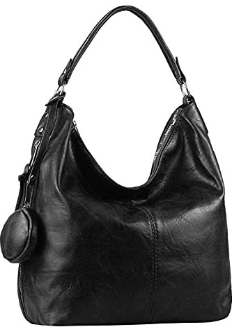OBC Damen Tasche Shopper Hobo-Bag Henkeltasche Schultertasche Umhängetasche Handtasche Crossover CrossBag Damentasche Reisetasche Beuteltasche (Schwarz 47x33x17 cm)