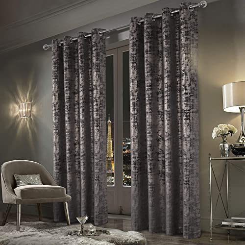 always4u Gardinen mit Muster Gold Blickdicht 100%, Samt Vorhang Wohnzimmer, Vorhang Verdunkelung mit ösen, Stoff Glänzend Eleganter, Dunkelgrau 2er Set 245x140cm