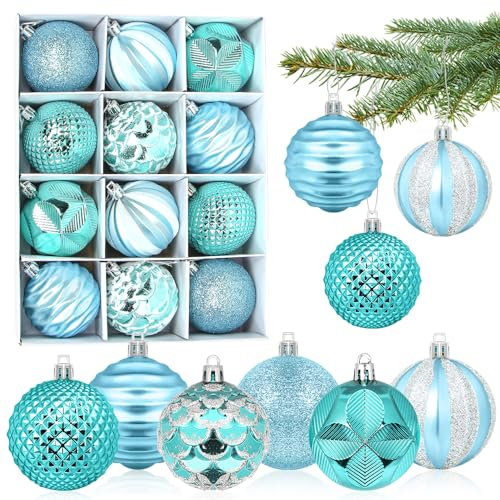 Palle di Natale Blu D'argento, Palline Albero Natale Grandi 12PCS, Palla di Natalizie 6cm, Palline di Plastica Decorazioni, Decorazioni per Feste, set di Ornamenti per l'albero di Natale