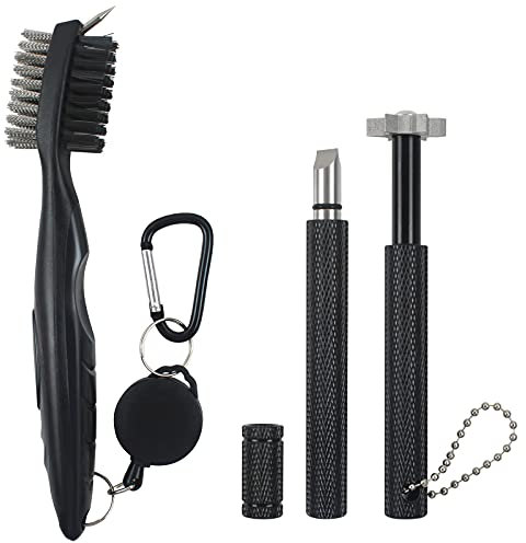 VIPMOON 3 Pcs Golf Clubs Groover Golfschläger Bürste Golf Reinigungsbürste mit Groove Spitzer Set Golf Clean Werkzeug Set für Schlägerflächen Rillen, Golftasche, Schuh, Schwarz