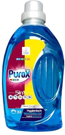 PUROX COLOR Flüssigwaschmittel (33 Waschladungen) – Gel für farbige Textilien, entfernt Flecken, vollständig ausspülbar, umweltfreundlich, schützt vor Kalkablagerungen, 1 l