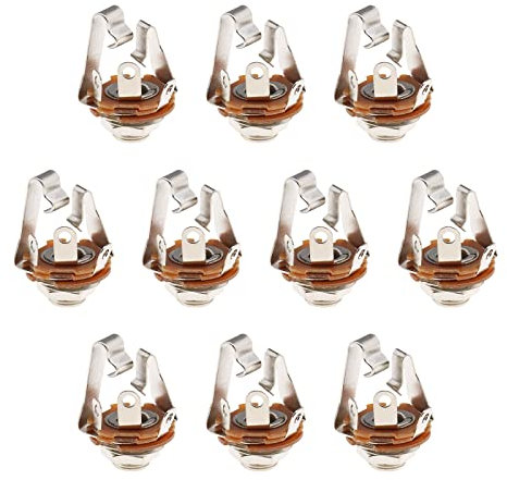OTOTEC Lot de 10 prises jack femelles TRS stéréo 6,35 mm avec rondelle et écrou à souder pour guitares électriques audio, haut-parleurs, interrupteur à pied, garde-boue